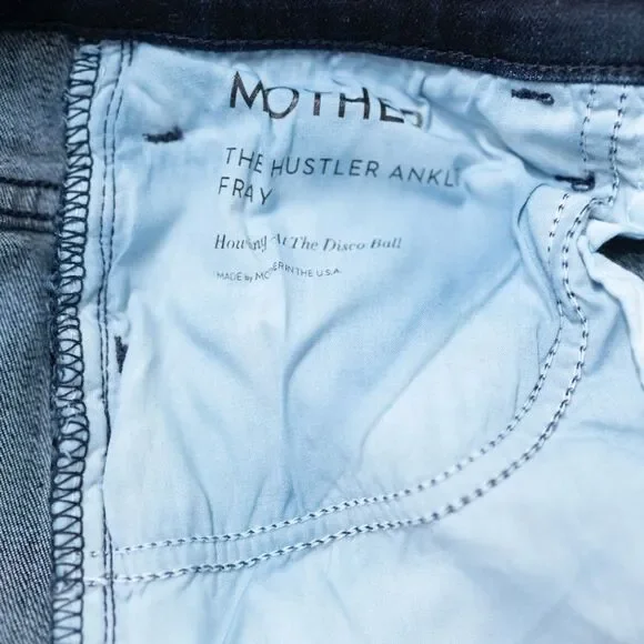 Mother Denim Hustler Fray Flare Jeans Howling at the Disco Ball Dark Wash 27 - Picture 11 of 12